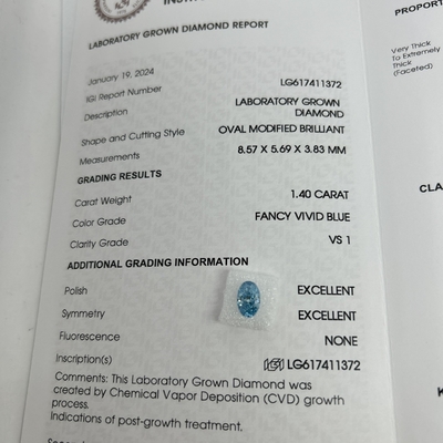 Buy 1.4ct Lab Made Diamonds Oval Cut CVD Fancy Vivid Blue VS1 2EX N IGI Certificated online manufacture