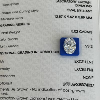 Buy 5.02ct VS2 F Artificial Diamonds Laboratory Grown Diamonds Oval Cut online manufacture