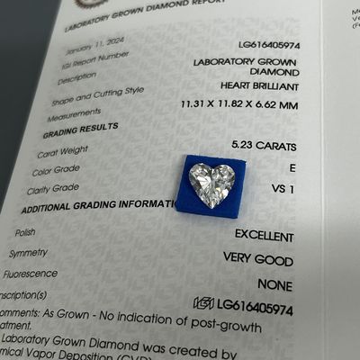 Buy 5.23ct Grown Brilliance Diamonds Heart Cut CVD E Color VS1 Clarity 2EX N IGI online manufacture