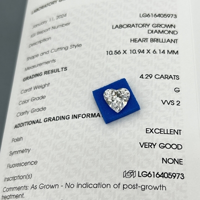 Buy 4.29ct Laboratory Grown Diamonds Heart Cut CVD G Color VVS2 2EX N IGI online manufacture
