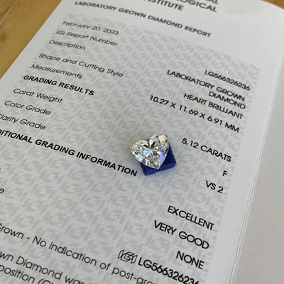 Buy 5.12ct Heart Lab Grown Diamonds CVD F VS2 2EX N IGI LG566326236 online manufacture