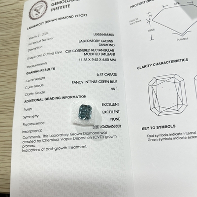 Buy VS1 6.47ct Lab Made Blue Diamonds Radiant Shape HPHT Lab Diamonds Fancy Intense Blue online manufacture