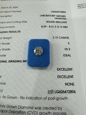 2.19 Carat E VS2 3EX CVD Lab Grown Diamond Round Shape