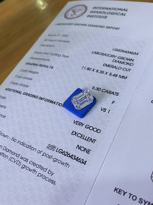 5.3ct Lab Diamond Man Made Emerald Cut Diamond VS1 Clarity F Color