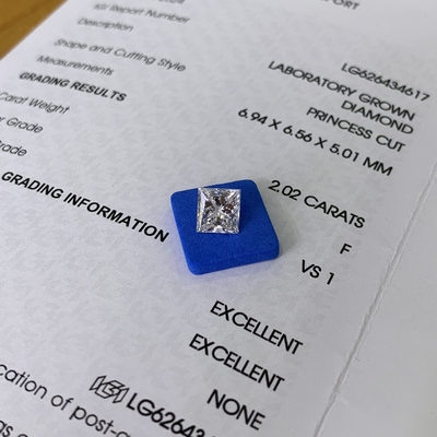 2.02 Carat F VS1 2EX CVD Princess Cut Lab Diamond OEM ODM