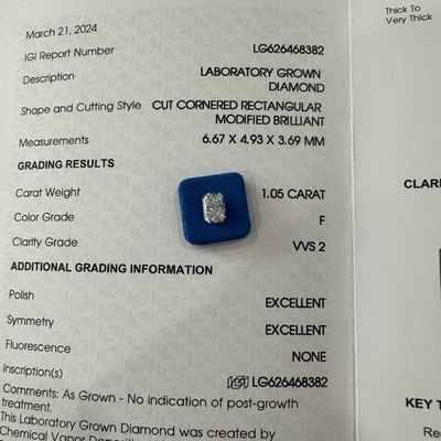 HYF 2.06ct Lab Grown Radiant Cut Diamond VVS2 Clarity F Color