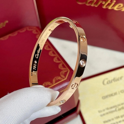 18k Solid Gold Bangle 4 Diamond Love Bracelet 0.42 Carat Natural Diamond Jewelry