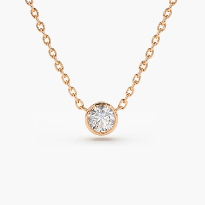 18K 14K 10K Solid Gold Clarity CVD Round Cut Bezel Lab Grown Diamond Necklace